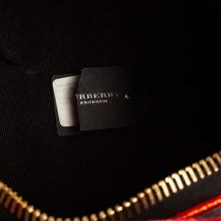 Pre Owned Burberry Metallic Red/Beige Nova Check Canvas and Leather Blaze Satchel