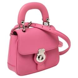 Pre Owned Burberry Pink Leather Mini DK88 Top Handle Bag