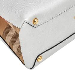 Pre Owned حقيبة يد توتس بربري بانر جلد وكانفاس كاروهات هاوس فضي