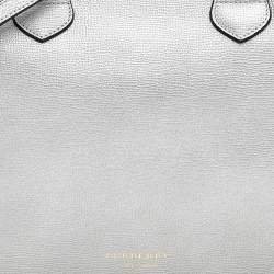 Pre Owned حقيبة يد توتس بربري بانر جلد وكانفاس كاروهات هاوس فضي