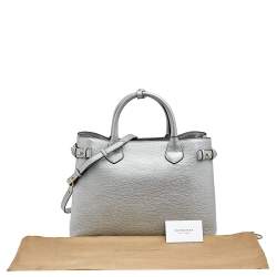 Pre Owned حقيبة يد توتس بربري بانر جلد وكانفاس كاروهات هاوس فضي