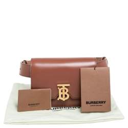Pre Owned Burberry Brown Leather TB Mini Belt Bag
