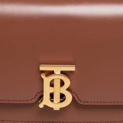 Pre Owned Burberry Brown Leather TB Mini Belt Bag