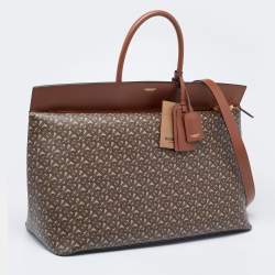 Pre Owned Burberry Brown TB Monogram Coated Canvas and Leather Extra Large Society Top Handle Bag