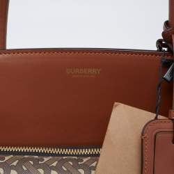 Pre Owned Burberry Brown TB Monogram Coated Canvas and Leather Extra Large Society Top Handle Bag