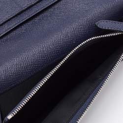 Pre Owned Burberry Navy Blue Grained Leather Cavendish Bifold Wallet