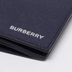 Pre Owned Burberry Navy Blue Grained Leather Cavendish Bifold Wallet