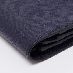 Pre Owned Burberry Navy Blue Grained Leather Cavendish Bifold Wallet
