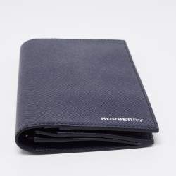 Pre Owned Burberry Navy Blue Grained Leather Cavendish Bifold Wallet