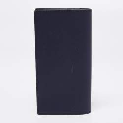 Pre Owned Burberry Navy Blue Grained Leather Cavendish Bifold Wallet