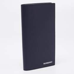 Pre Owned Burberry Navy Blue Grained Leather Cavendish Bifold Wallet