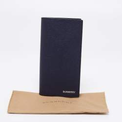 Pre Owned Burberry Navy Blue Grained Leather Cavendish Bifold Wallet