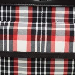 Pre Owned Burberry Black/Red Check Nylon and Leather Mini Pocket Bag