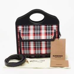Pre Owned Burberry Black/Red Check Nylon and Leather Mini Pocket Bag