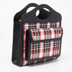 Pre Owned Burberry Black/Red Check Nylon and Leather Mini Pocket Bag