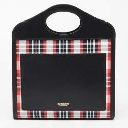 Pre Owned Burberry Black/Red Check Nylon and Leather Mini Pocket Bag