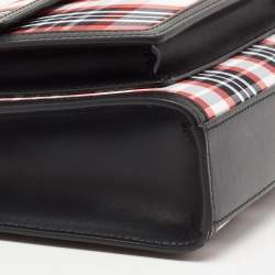 Pre Owned Burberry Black/Red Check Nylon and Leather Mini Pocket Bag