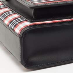 Pre Owned Burberry Black/Red Check Nylon and Leather Mini Pocket Bag