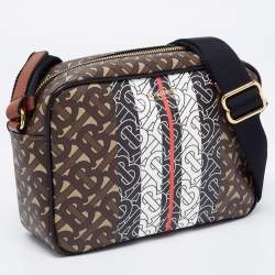 Burberry Brown Monogram Coated Canvas Stripe Crossbody Bag