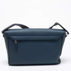 Pre Owned Burberry Blue Leather Pocket Messenger Bag