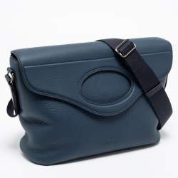 Pre Owned Burberry Blue Leather Pocket Messenger Bag