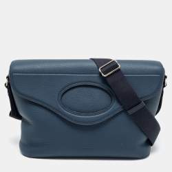 Pre Owned Burberry Blue Leather Pocket Messenger Bag