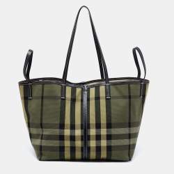 Burberry Red/Green Vintage Check Canvas Giant Reversible Tote Burberry