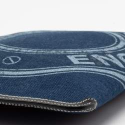 Pre Owned حقيبة صغيرة بربري غرافيك جلد ودينم أزرق/أسود بشعار ماركة بسحاب