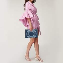 Pre Owned حقيبة صغيرة بربري غرافيك جلد ودينم أزرق/أسود بشعار ماركة بسحاب