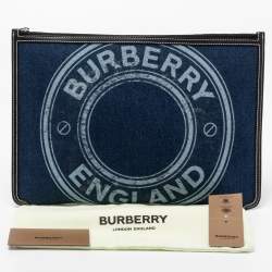 Pre Owned حقيبة صغيرة بربري غرافيك جلد ودينم أزرق/أسود بشعار ماركة بسحاب