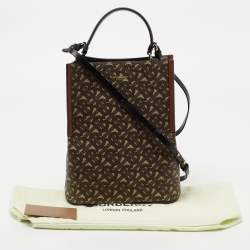 Pre Owned Burberry Brown TB Monogram Coated Canvas and Leather Small Peggy Bucket Bag 