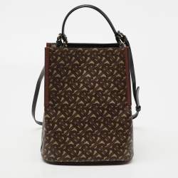Pre Owned Burberry Brown TB Monogram Coated Canvas and Leather Small Peggy Bucket Bag 