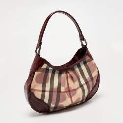 Pre Owned Burberry Red/Beige House Check Heart PVC and Patent Leather Brooklyn Hobo