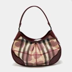Pre Owned Burberry Red/Beige House Check Heart PVC and Patent Leather Brooklyn Hobo
