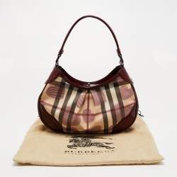 Pre Owned Burberry Red/Beige House Check Heart PVC and Patent Leather Brooklyn Hobo