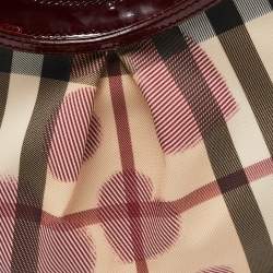 Pre Owned Burberry Red/Beige House Check Heart PVC and Patent Leather Brooklyn Hobo