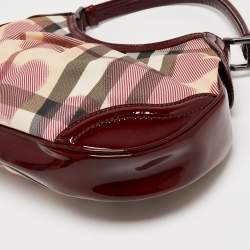 Pre Owned Burberry Red/Beige House Check Heart PVC and Patent Leather Brooklyn Hobo