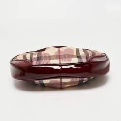 Pre Owned Burberry Red/Beige House Check Heart PVC and Patent Leather Brooklyn Hobo
