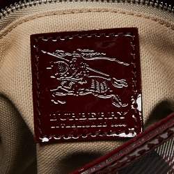 Pre Owned Burberry Red/Beige House Check Heart PVC and Patent Leather Brooklyn Hobo