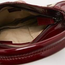 Pre Owned Burberry Red/Beige House Check Heart PVC and Patent Leather Brooklyn Hobo