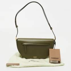 Pre Owned Burberry Olive Green Leather Small Olympia Shoulder Bag
