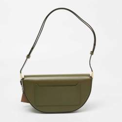 Pre Owned Burberry Olive Green Leather Small Olympia Shoulder Bag