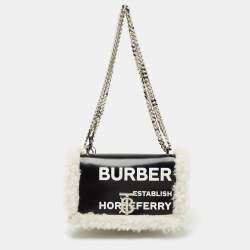 NWT BURBERRY TB logo Calfskin leather Black White Lola Bag