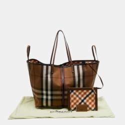 Pre Owned Burberry Birch Brown Check Canvas and Leather Extra Large Beach Tote