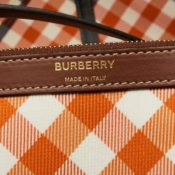 Pre Owned Burberry Birch Brown Check Canvas and Leather Extra Large Beach Tote