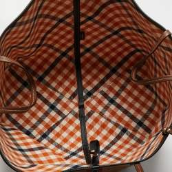 Pre Owned Burberry Birch Brown Check Canvas and Leather Extra Large Beach Tote