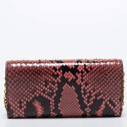 Pre Owned Burberry Pink/Black Python Henley Wallet On Chain 