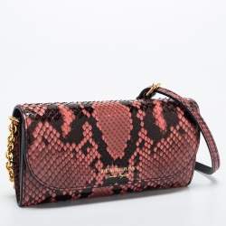 Pre Owned Burberry Pink/Black Python Henley Wallet On Chain 