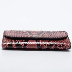 Pre Owned Burberry Pink/Black Python Henley Wallet On Chain 