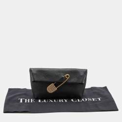 Pre Owned Burberry Black Leather Crystal Embellished Pin Clutch